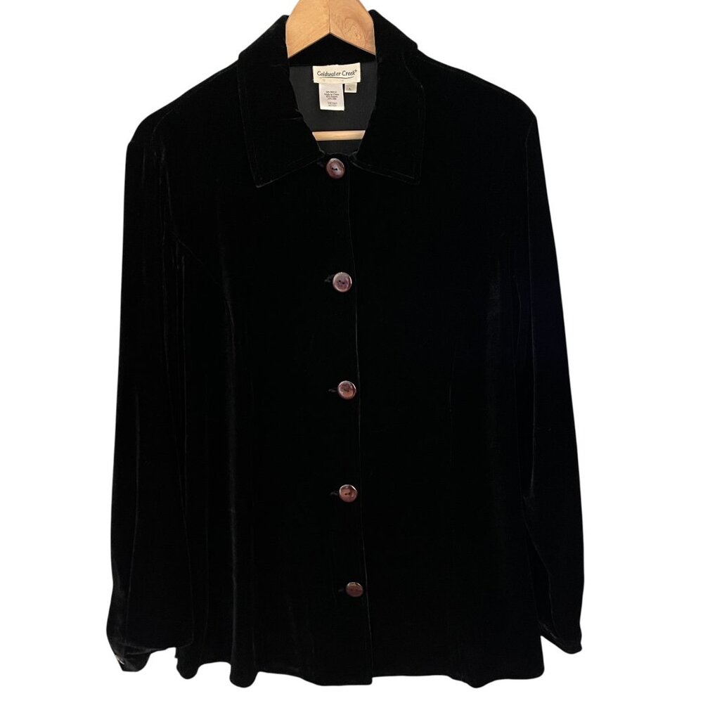 Vintage Y2K Coldwater Creek Women Velvet Button Down Shirt Size L Luxury Holiday